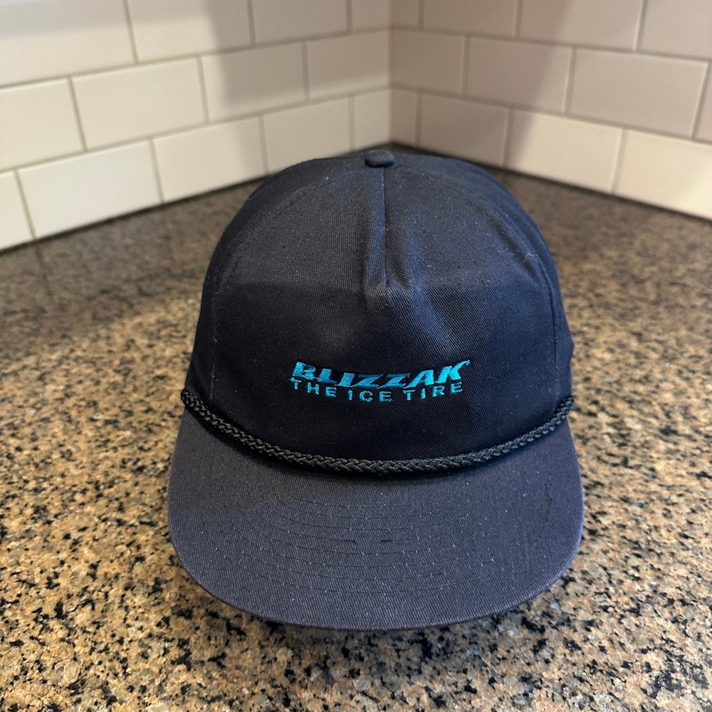 Vtg Blizzak The Ice Tire Rope Snapback Cap Men's One Size Adjustable Black Teal